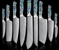 Thumbnail for Kameko (かめこう) Set of 9 Damascus Steel Knives with Abalone Handle