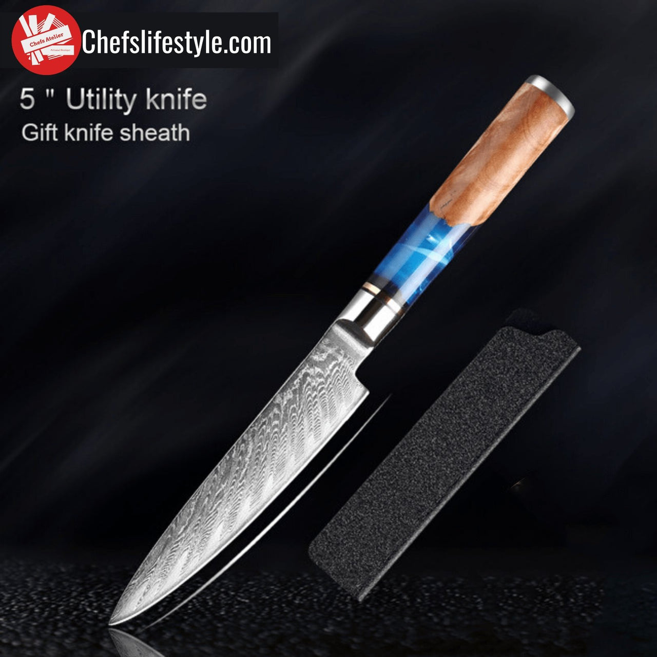 chefslifestyle chef lifestyle Chefs Atelier by Unicommerce Pte. Ltd. Kiyomi Series Knife 5 inch utility knife damascus knives chef knife chef atelier best knife japanese review top lightweight balanced hand made kiritsuke serbian butcher knife hand forged best top quality free shipping high carbon steel