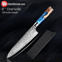 Thumbnail for chefslifestyle chef lifestyle Chefs Atelier by Unicommerce Pte. Ltd. Kiyomi Series Knife 8 inch chef knife damascus knives chef knife chef atelier best knife japanese review top lightweight balanced hand made kiritsuke serbian butcher knife hand forged best top quality free shipping high carbon steel