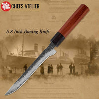 Thumbnail for chefslifestyle chef lifestyle Chefs Atelier Yukimura Series Knife Boning Knife damascus knives chef knife chef atelier best knife japanese review top lightweight balanced hand made kiritsuke serbian butcher knife hand forged best top quality free shipping high carbon steel