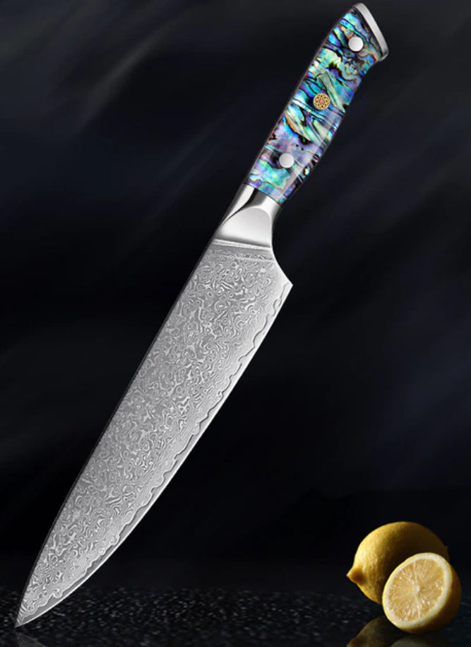 Kameko (かめこう) Damascus Steel Chef Knife with Abalone Handle