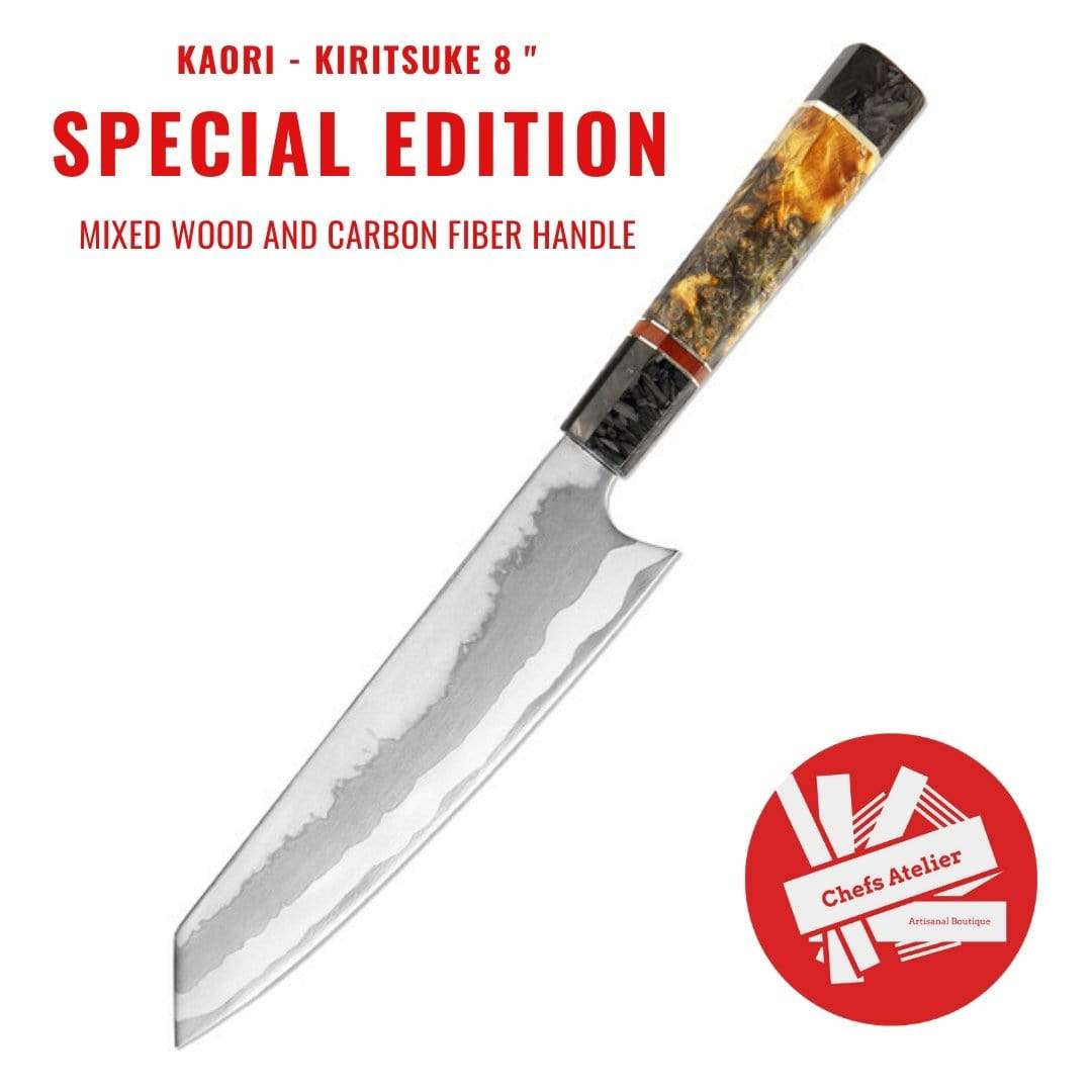 chefslifestyle chef lifestyle Chefs Atelier by Unicommerce Pte. Ltd. Kaori - Limited Edition Knife damascus knives chef knife chef atelier best knife japanese review top lightweight balanced hand made kiritsuke serbian butcher knife hand forged best top quality free shipping high carbon steel