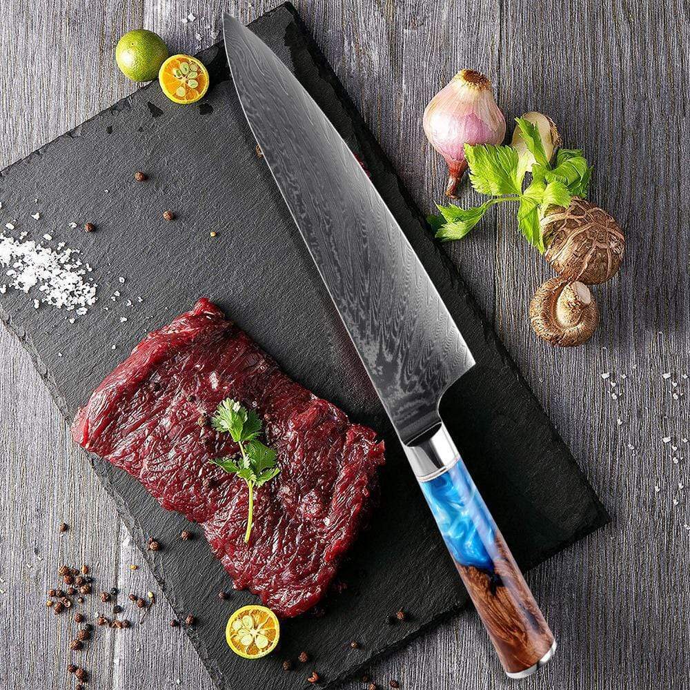 chefslifestyle chef lifestyle Chefs Atelier Kiyomi - Chef knife 8" Knife damascus knives chef knife chef atelier best knife japanese review top lightweight balanced hand made kiritsuke serbian butcher knife hand forged best top quality free shipping high carbon steel