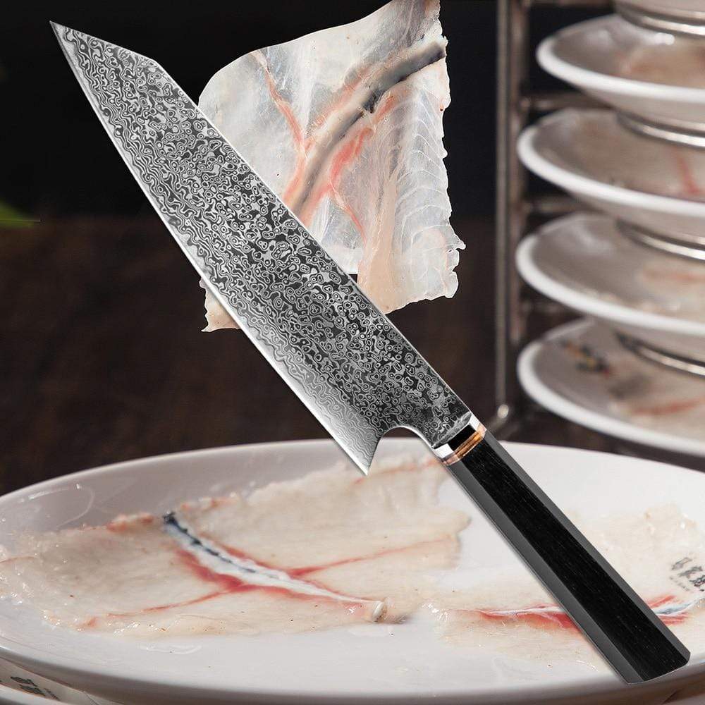 chefslifestyle chef lifestyle Chefs Atelier kyoto - Kiritsuke 8" Knife damascus knives chef knife chef atelier best knife japanese review top lightweight balanced hand made kiritsuke serbian butcher knife hand forged best top quality free shipping high carbon steel