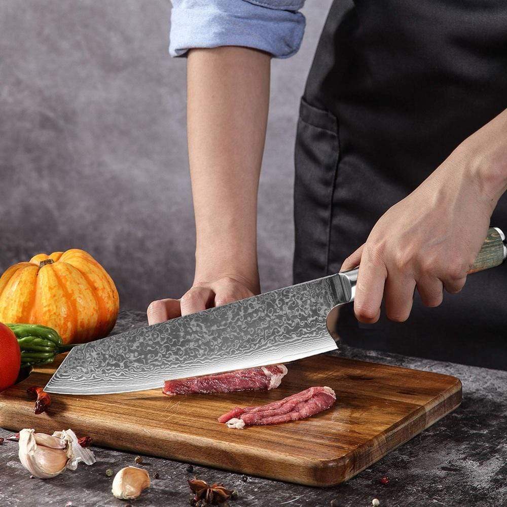 chefslifestyle chef lifestyle Chefs Atelier Ryu - Kiritsuke 8" Knife damascus knives chef knife chef atelier best knife japanese review top lightweight balanced hand made kiritsuke serbian butcher knife hand forged best top quality free shipping high carbon steel