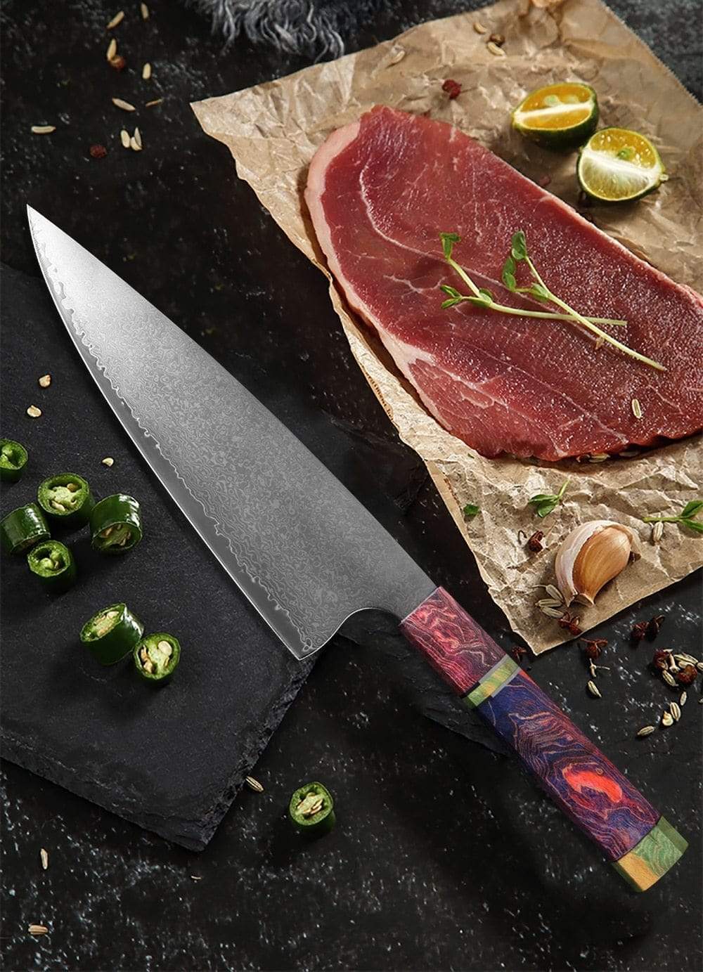 chefslifestyle chef lifestyle Chef Atelier Takeo - Gyuto 8" Knife damascus knives chef knife chef atelier best knife japanese review top lightweight balanced hand made kiritsuke serbian butcher knife hand forged best top quality free shipping high carbon steel
