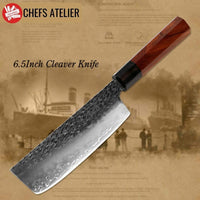 Thumbnail for chefslifestyle chef lifestyle Chefs Atelier Yukimura Series Knife Cleaver Knife damascus knives chef knife chef atelier best knife japanese review top lightweight balanced hand made kiritsuke serbian butcher knife hand forged best top quality free shipping high carbon steel