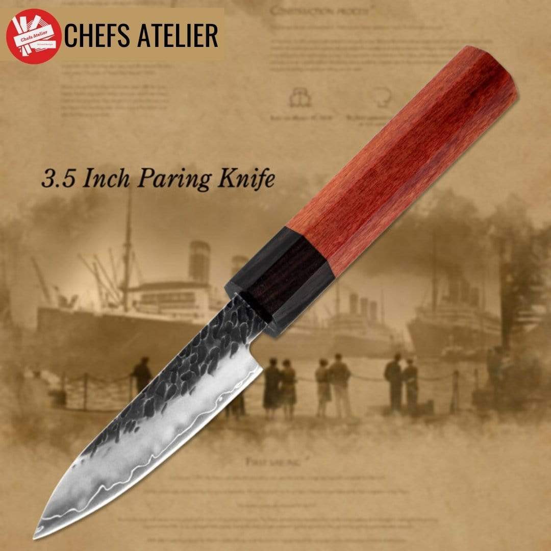 chefslifestyle chef lifestyle Chefs Atelier Yukimura Series Knife Paring Knife damascus knives chef knife chef atelier best knife japanese review top lightweight balanced hand made kiritsuke serbian butcher knife hand forged best top quality free shipping high carbon steel