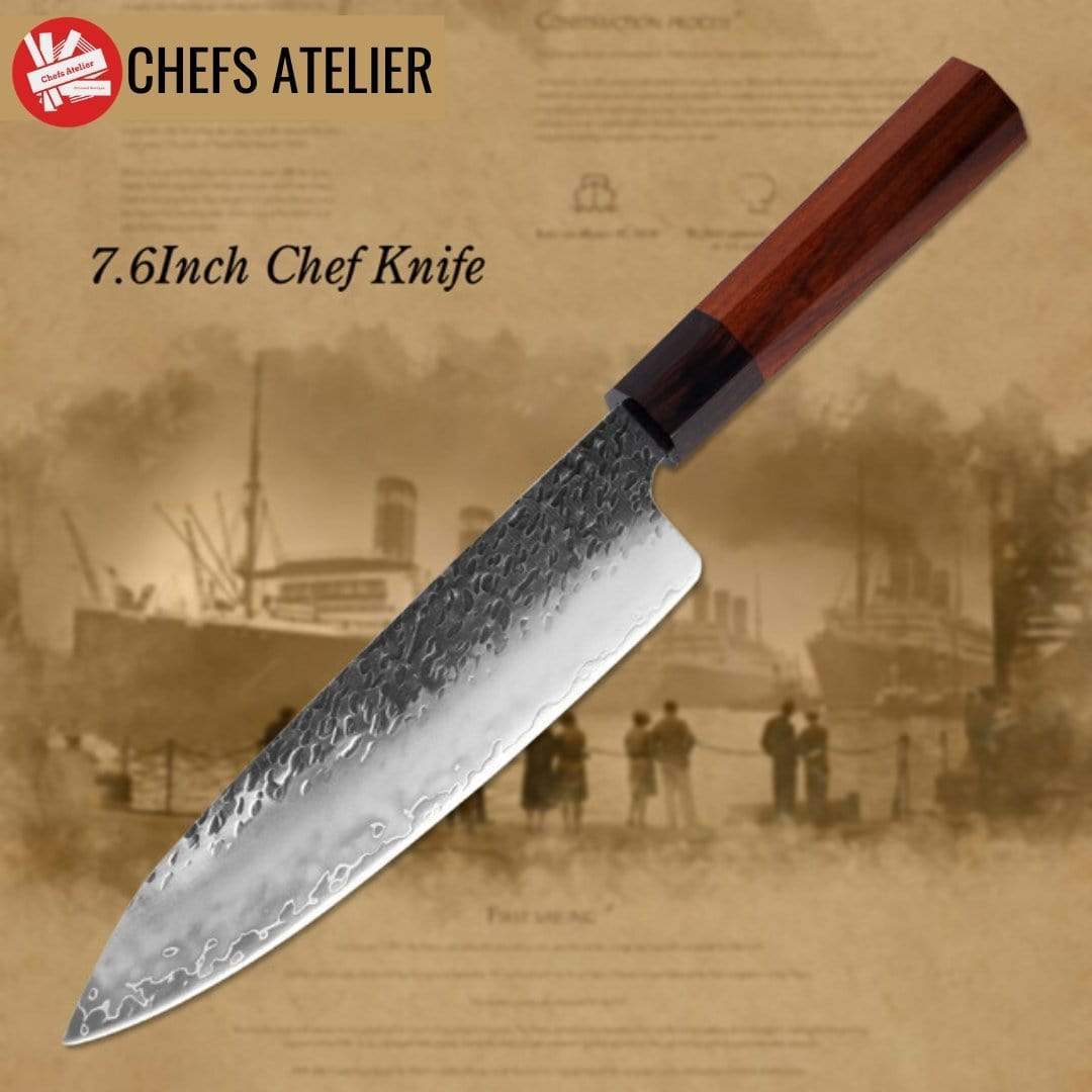 chefslifestyle chef lifestyle Chefs Atelier Yukimura Series Knife Chef Knife damascus knives chef knife chef atelier best knife japanese review top lightweight balanced hand made kiritsuke serbian butcher knife hand forged best top quality free shipping high carbon steel