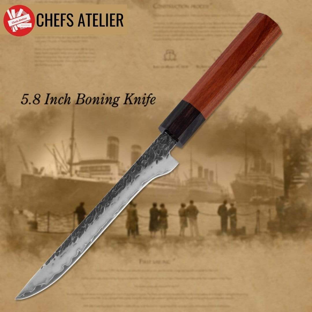 chefslifestyle chef lifestyle Chefs Atelier Yukimura Series Knife Boning Knife damascus knives chef knife chef atelier best knife japanese review top lightweight balanced hand made kiritsuke serbian butcher knife hand forged best top quality free shipping high carbon steel